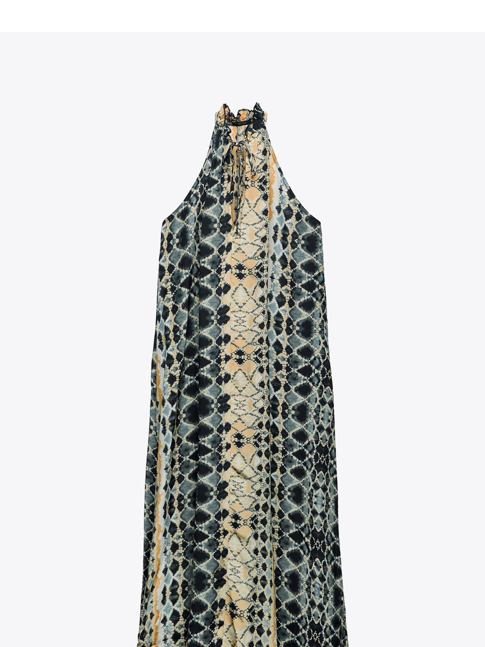 ZARA Snake Print Halter Maxi Dress in Beige and Black M NWT